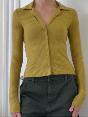 Reformation Olive-Green Ribbed Crewneck Top